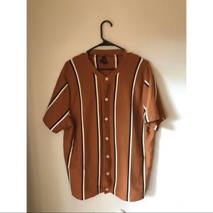 J Crew orange striped baseball button up tee